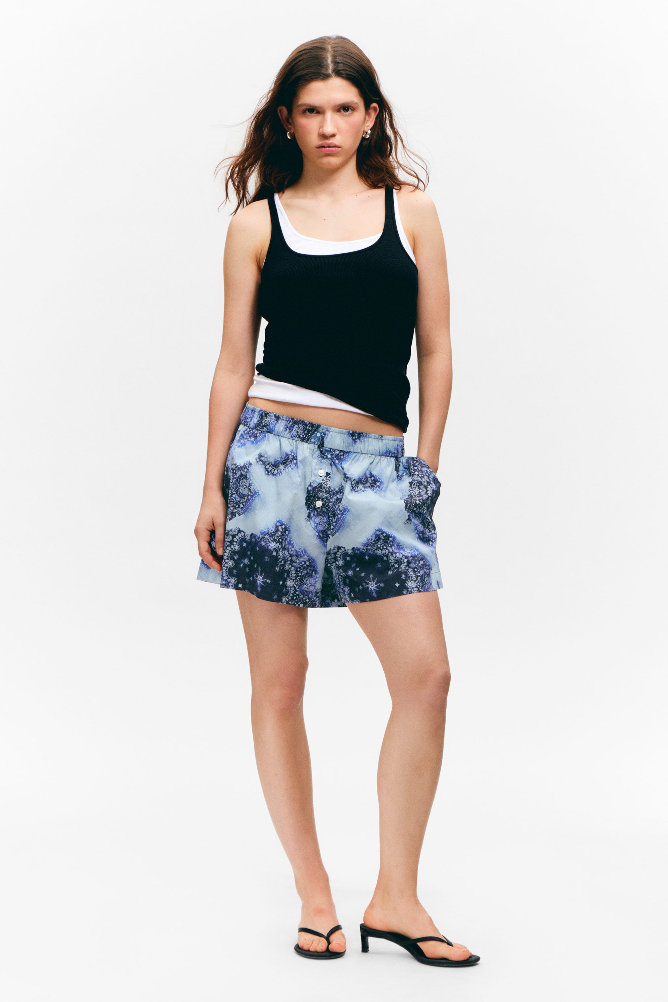 Blue Paisley Print - Relaxed Cotton Boxer Shorts - 1