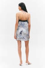 White Newspaper/Blue Flame - Lace-Trim A-line Mini Slip Dress - 3