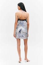 White Newspaper/Blue Flame - Lace-Trim A-line Mini Slip Dress - 3