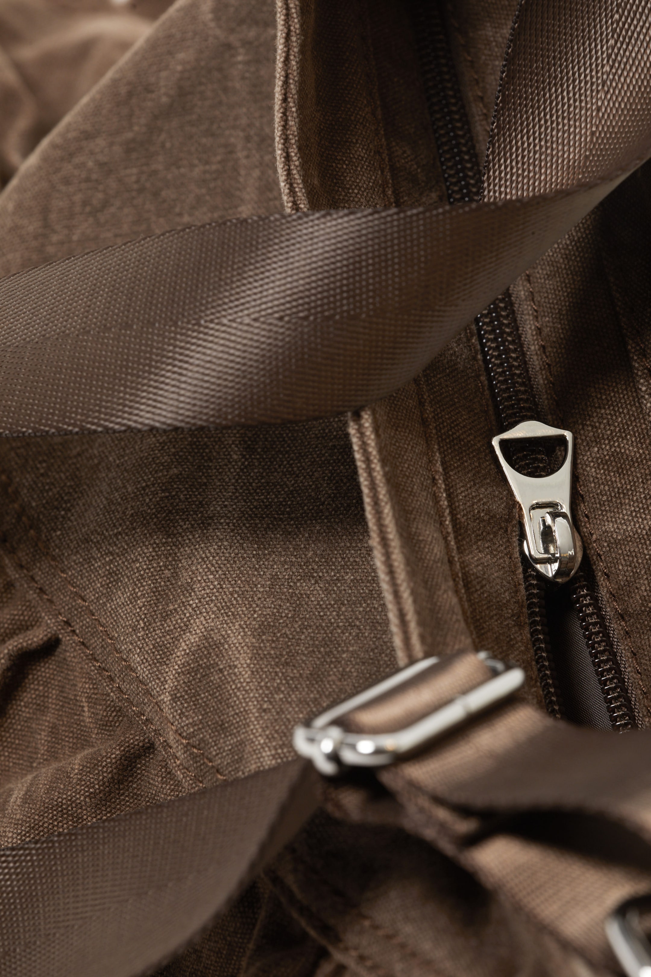 Washed Dark Brown - Frilled Cotton Canvas Handbag - 2