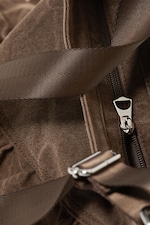 Washed Dark Brown - Frilled Cotton Canvas Handbag - 2