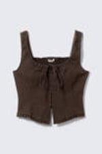 Mörkbrun - FrillTrim Twill Corset Top - 4