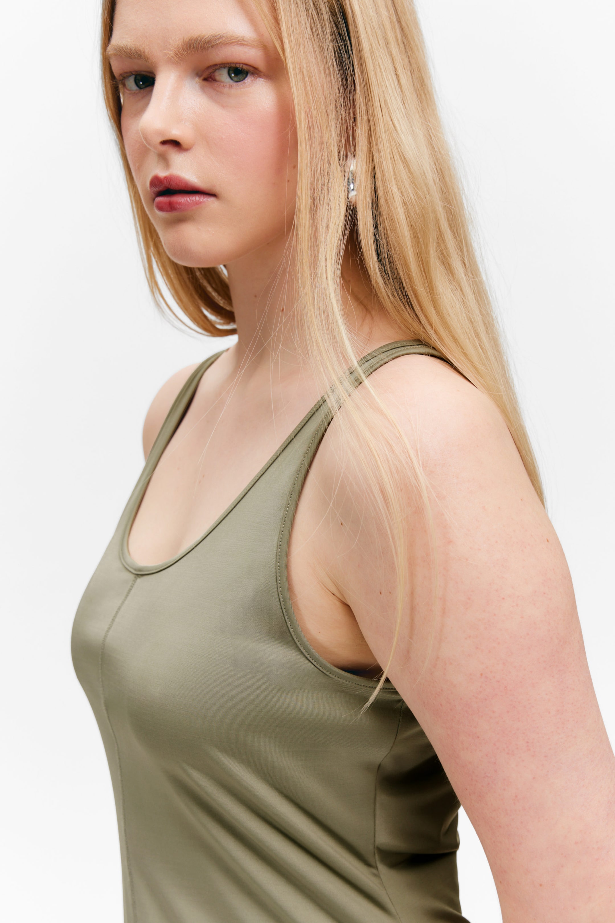 Khaki Green - Mini Jersey Tank Dress - 2