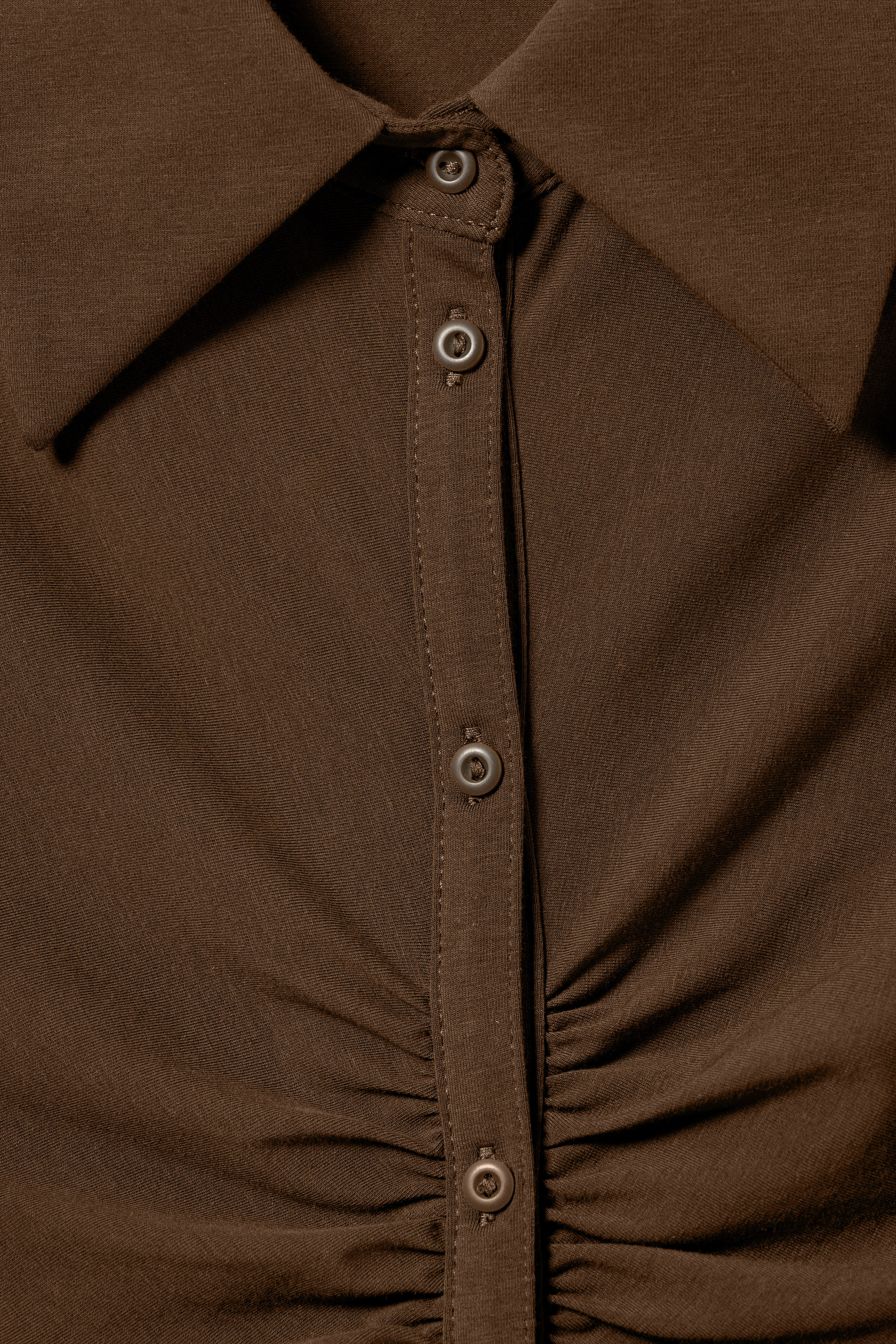 Dark Brown - Short-Sleeved Mini Shirt Dress - 4