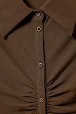 Dark Brown - Short-Sleeved Mini Shirt Dress - 1