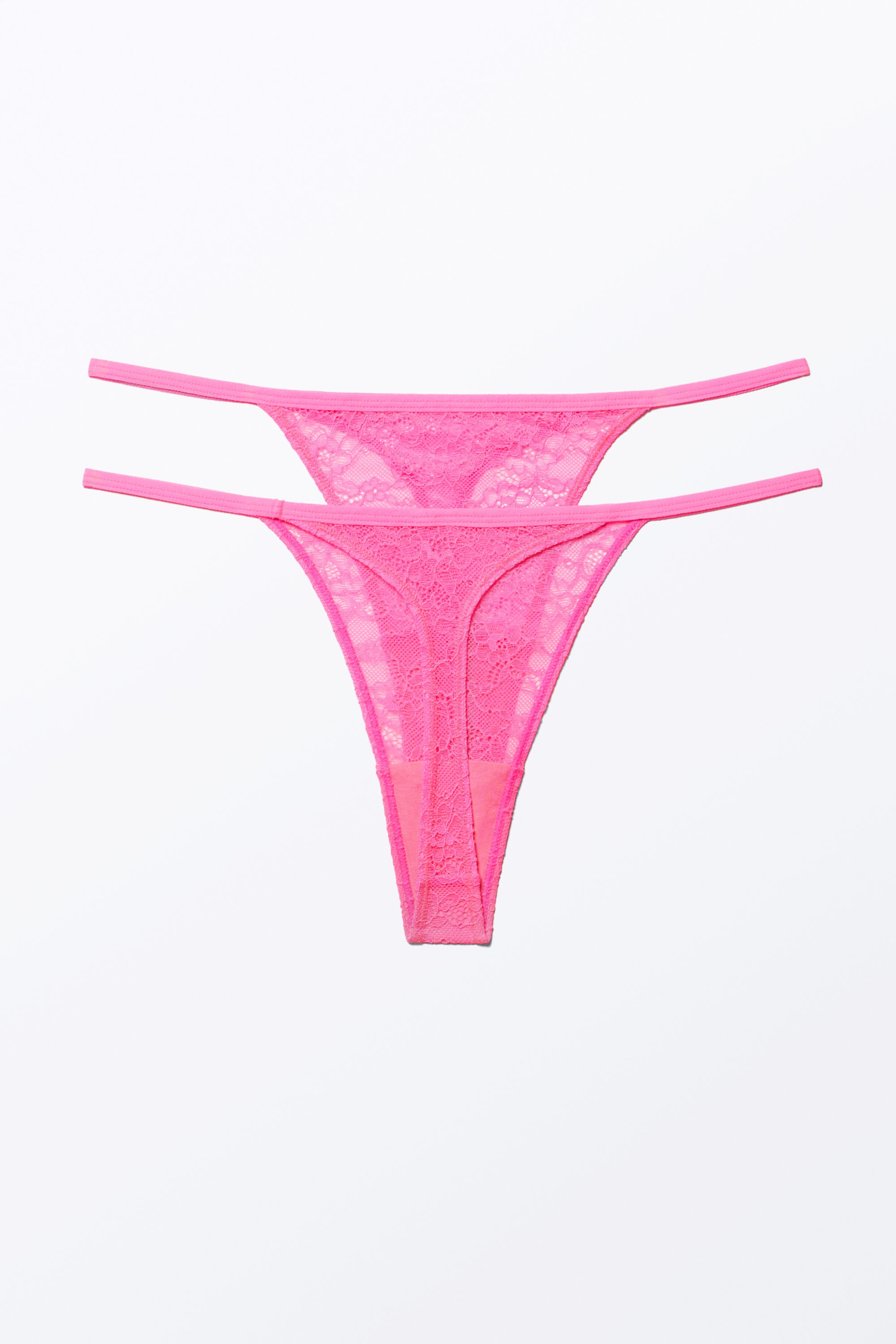 Bright Pink - 2-pack Lacey Lace Thongs - 1