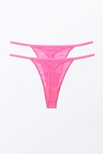 Bright Pink - 2-pack Lacey Lace Thongs - 1