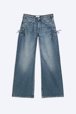 Snøring Blå - Mellomblå - IMOO LAVT LIV LØSE VIDE JEANS MED SNØRING - 5