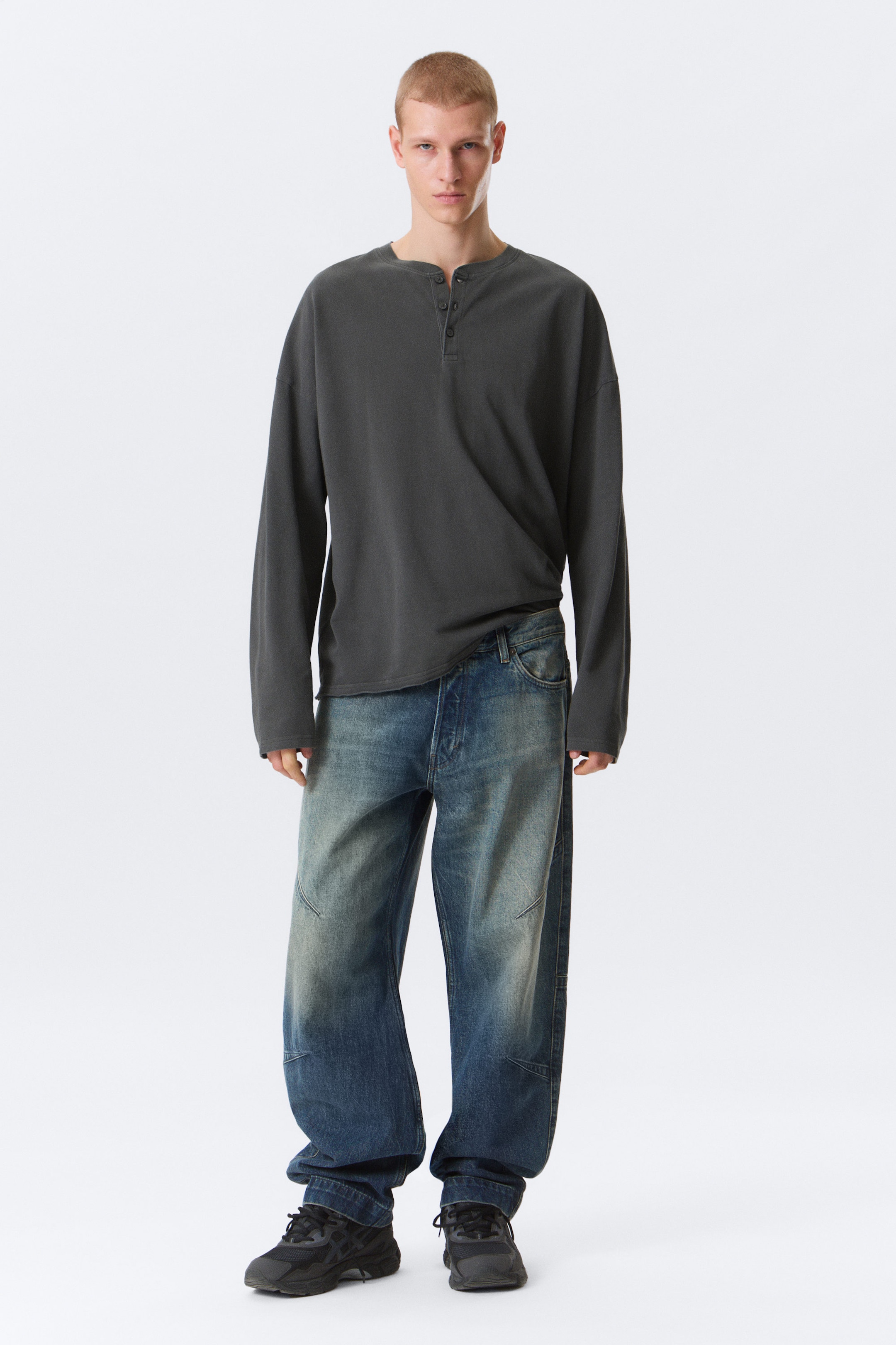 Baltic Blue - Dark Blue - Sculpted Low Rise Loose Tapered Leg Jeans - 1