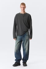 Baltic Blue - Dark Blue - Sculpted Low Rise Loose Tapered Leg Jeans - 0