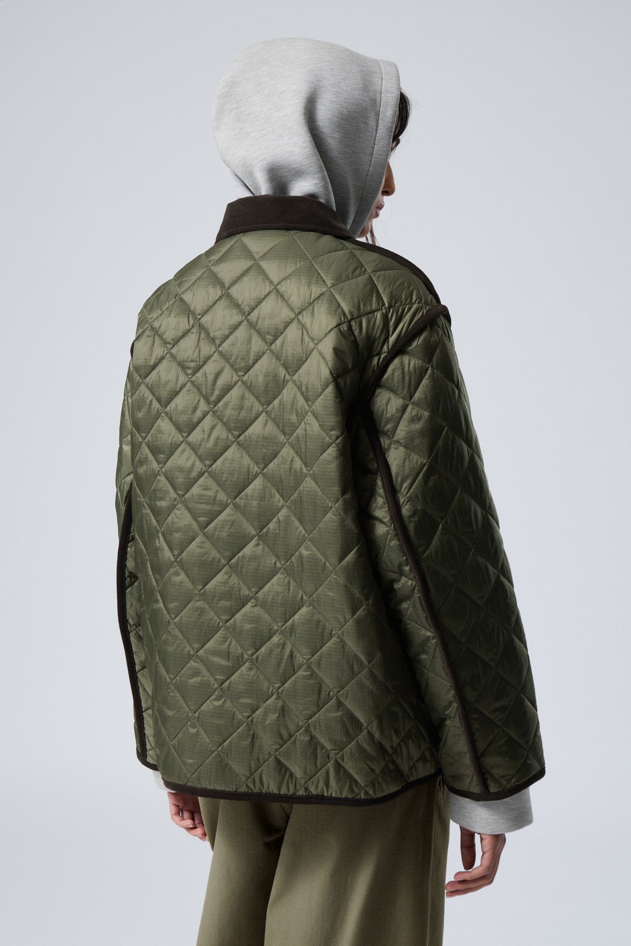 Dark Khaki Green - Oversized Quilted Liner Jacket - 2