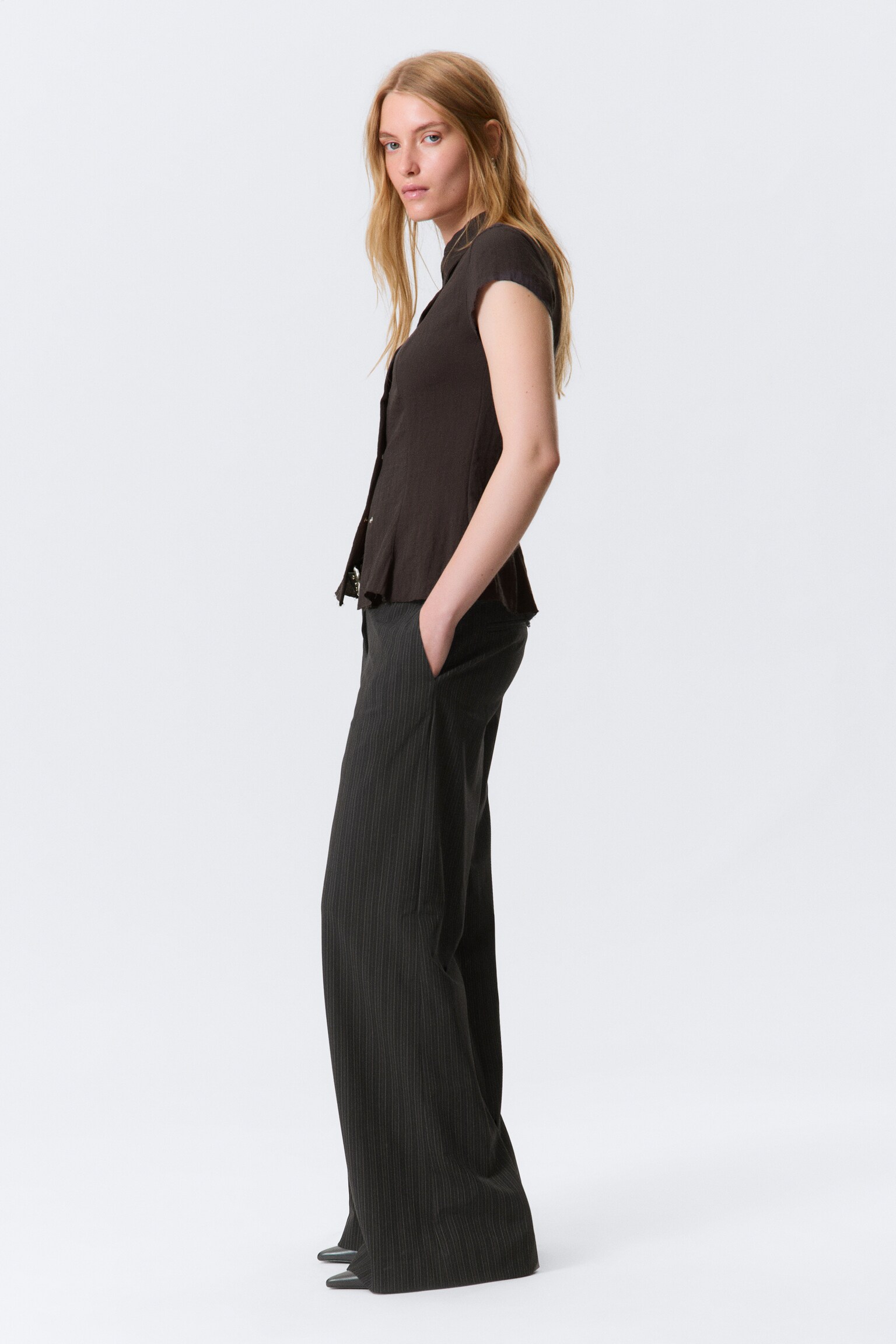 Low Flared Suit Trousers - Striped Black/Black - 4