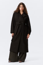 Dark Brown Melange - Kia Oversized Wool-Blend Double-Breasted Coat - 0