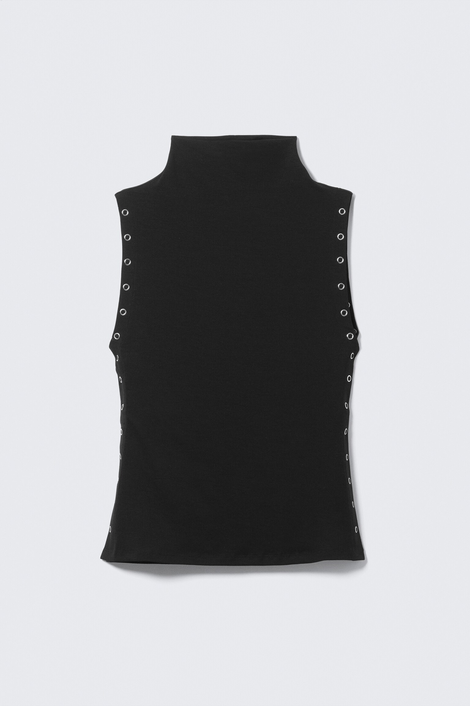 Fitted Snap-Button Mock-Neck Top - Black/White - 2