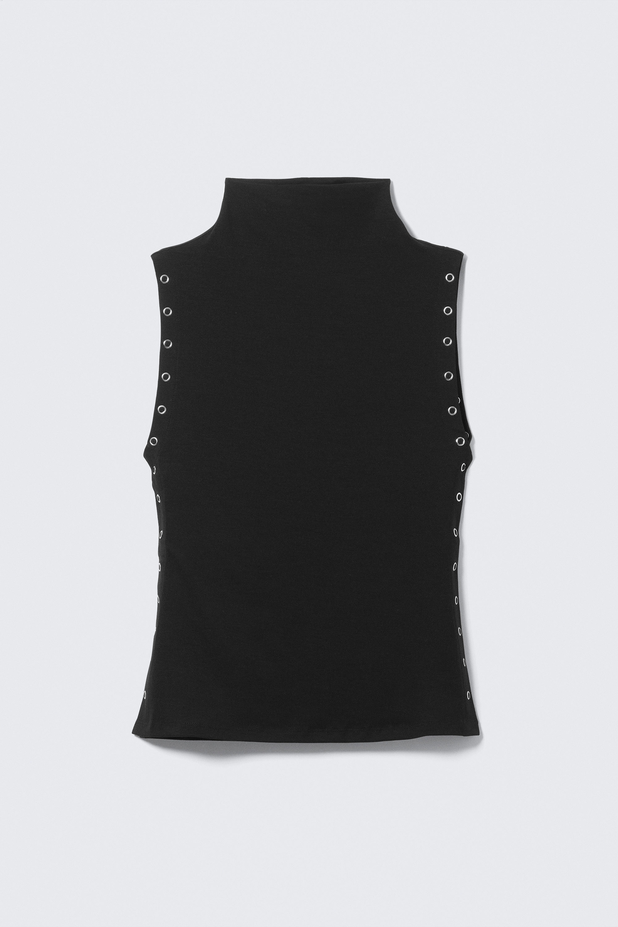 Black - Fitted Snap-Button Mock-Neck Top - 1