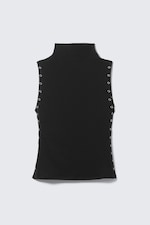 Schwarz - Figurbetontes Top mit Stehkragen und Druckknöpfen - 4