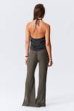 Dark Grey - Low Rise Flared Crinkled Trousers - 3