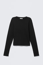 Black - Slim Long-Sleeved Cotton Top - 3