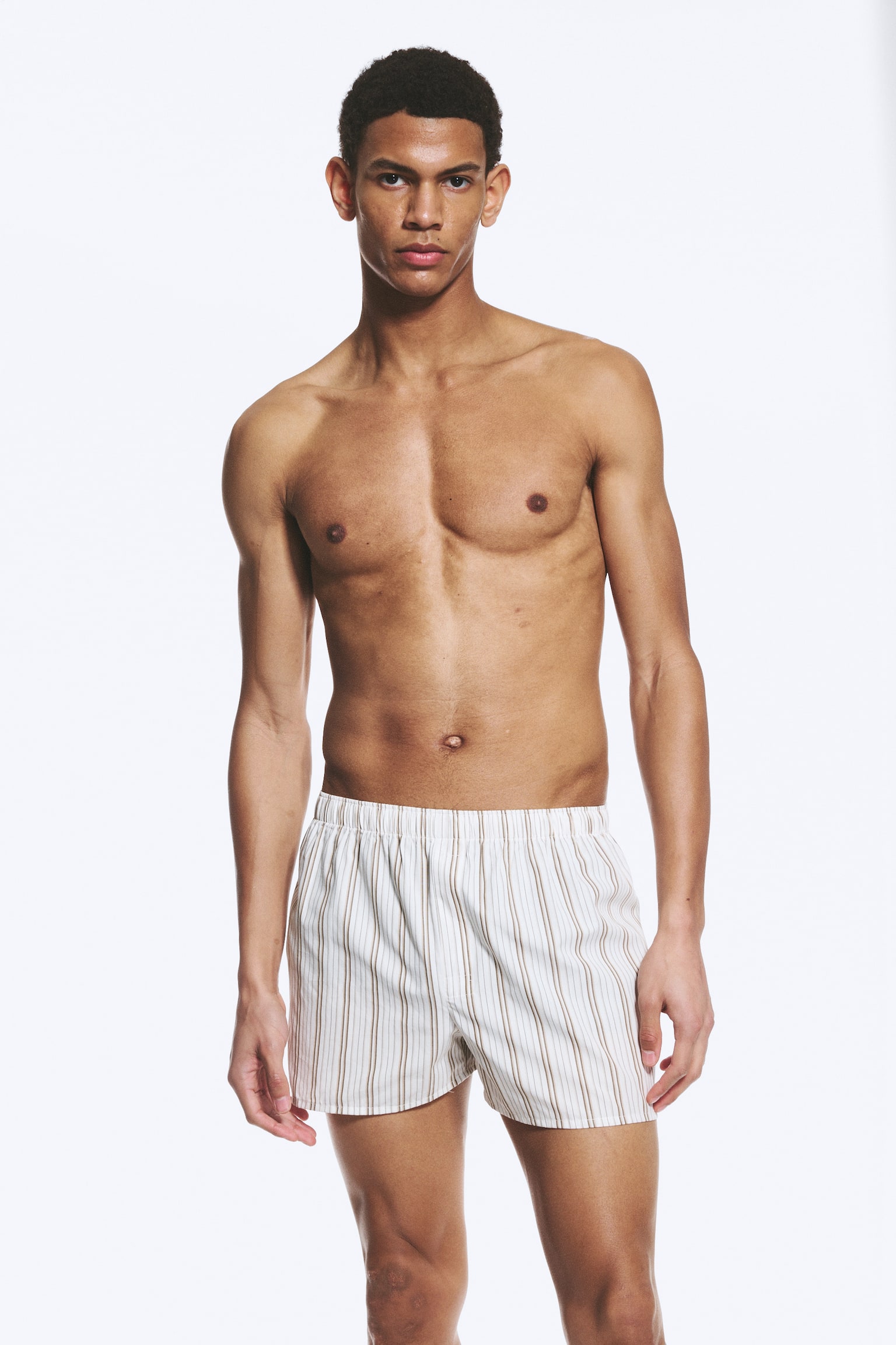 Boxershorts 2er-Pack - Braun kariert & Weiß gestreift/Weiß, Blau gestreift/Grau gestreift & Braun kariert/Lila Karos / Blaue Karos - 1
