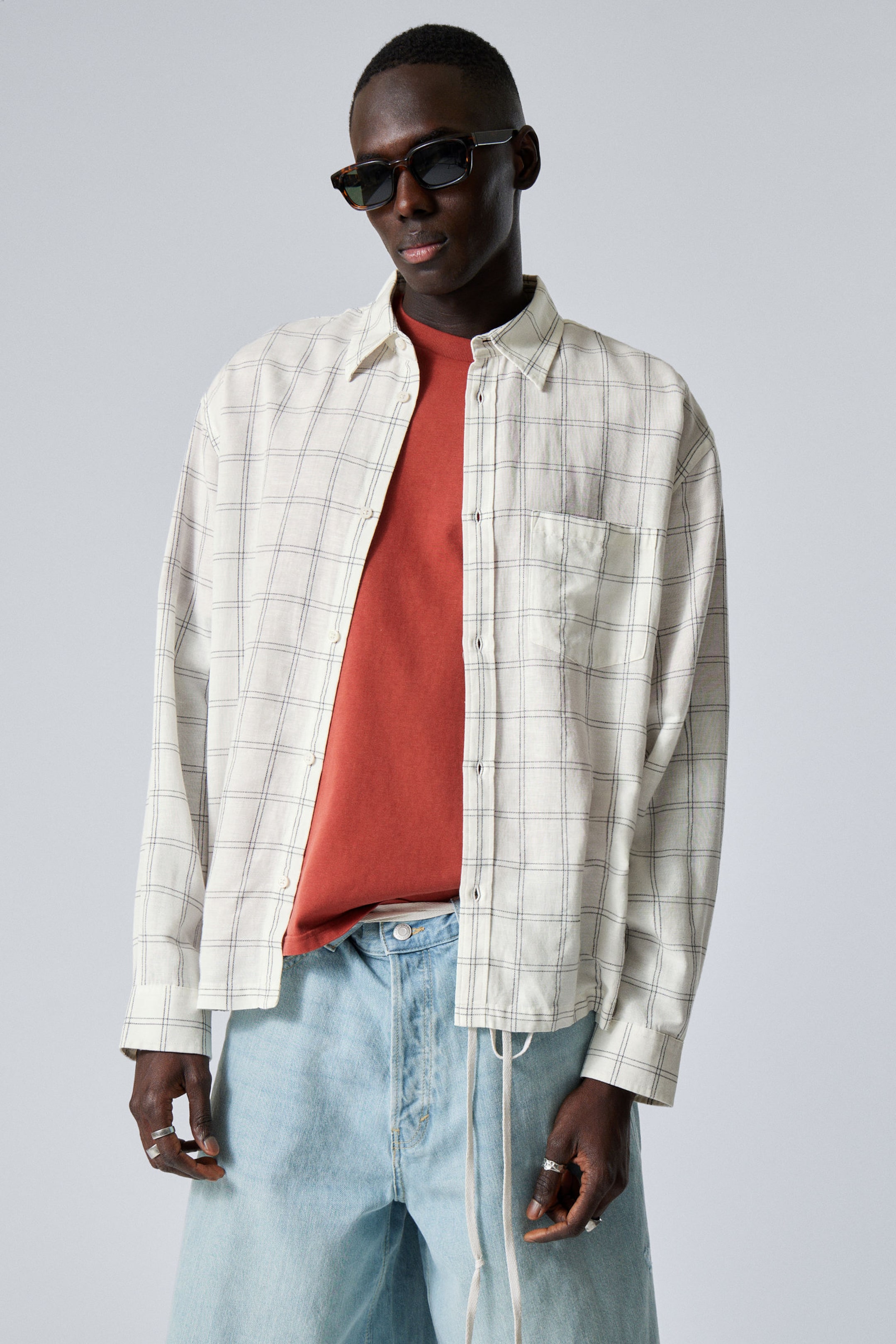 #F4F3E9 - Oversized boxy geruit overhemd van linnenmix - 1