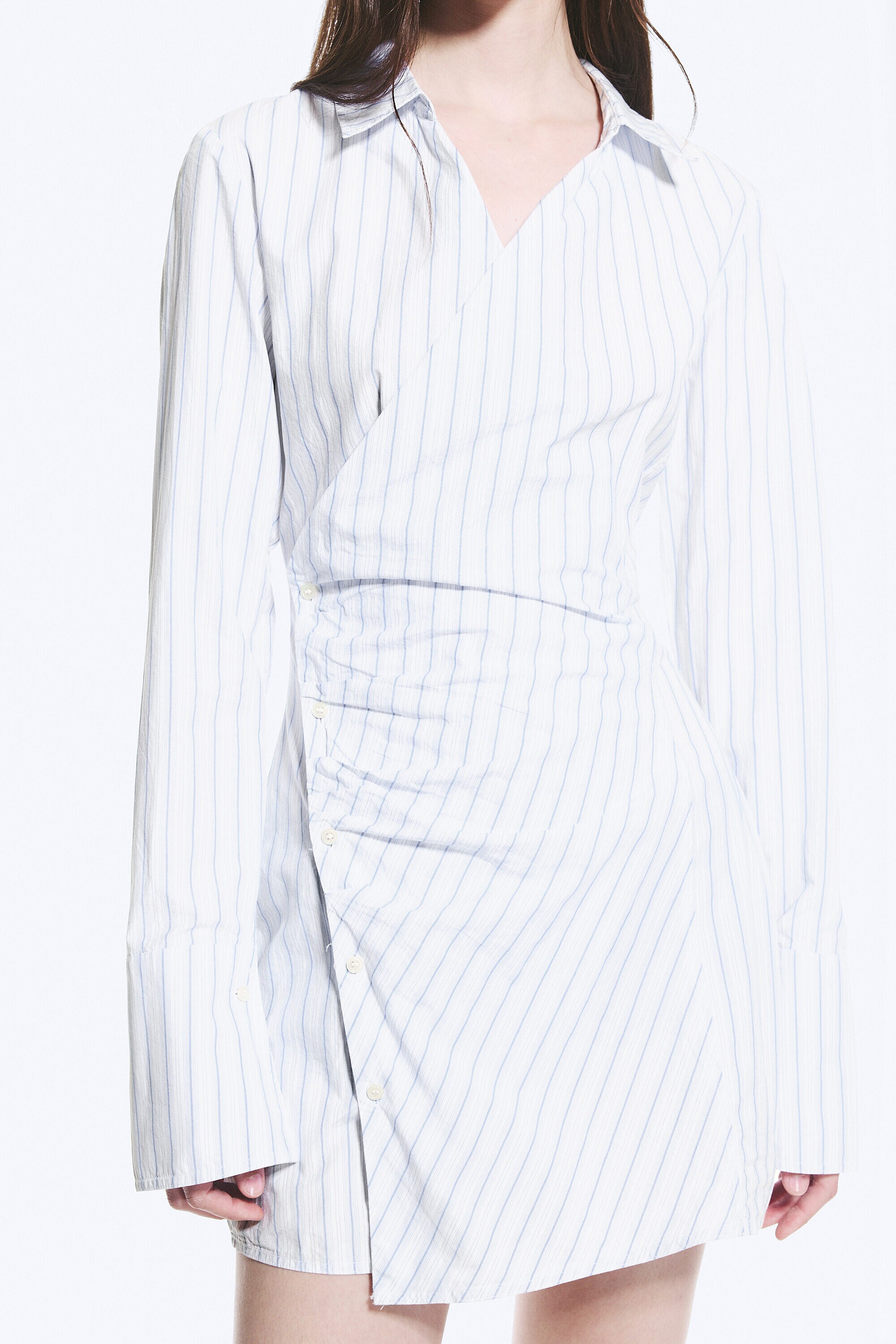 long-sleeved asymmetric mini shirt dress - Blue Stripe | Weekday WW