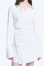 Rayures bleues - Mini-robe chemise asymétrique manches longues - 1