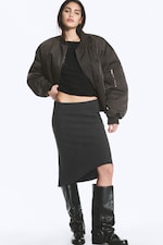 Dark Grey Melange - Mid-Rise Flared Midi Skirt - 0