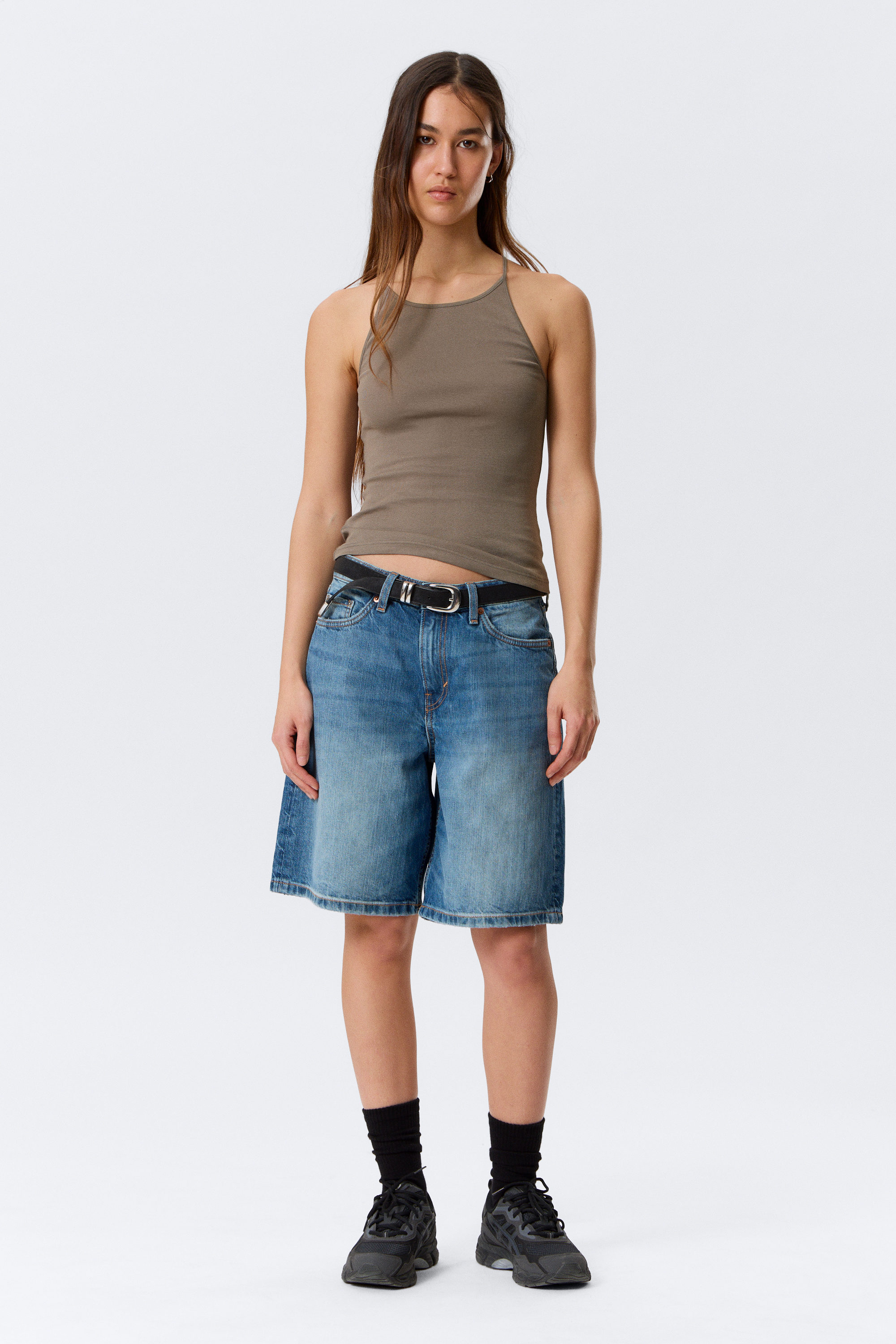 cropped ribbed cotton tank - Dark Grey | Weekday WW