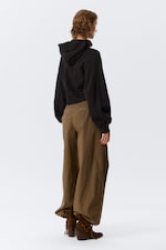 Black - Cropped Asymmetric Zip Hoodie - 3