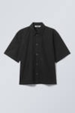Black - Relaxed Fit Short-Sleeved Cotton Shirt - 4