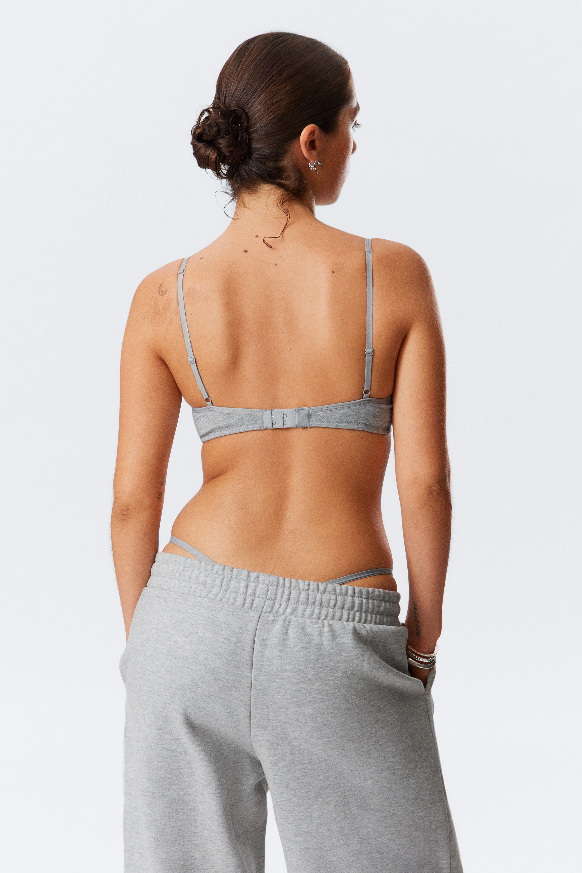 Grey Melange - V-neck Cotton Wire Bra - 3