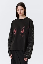 Washed Black - Dragon Gaze - Boxy top met print en lange mouwen - 0