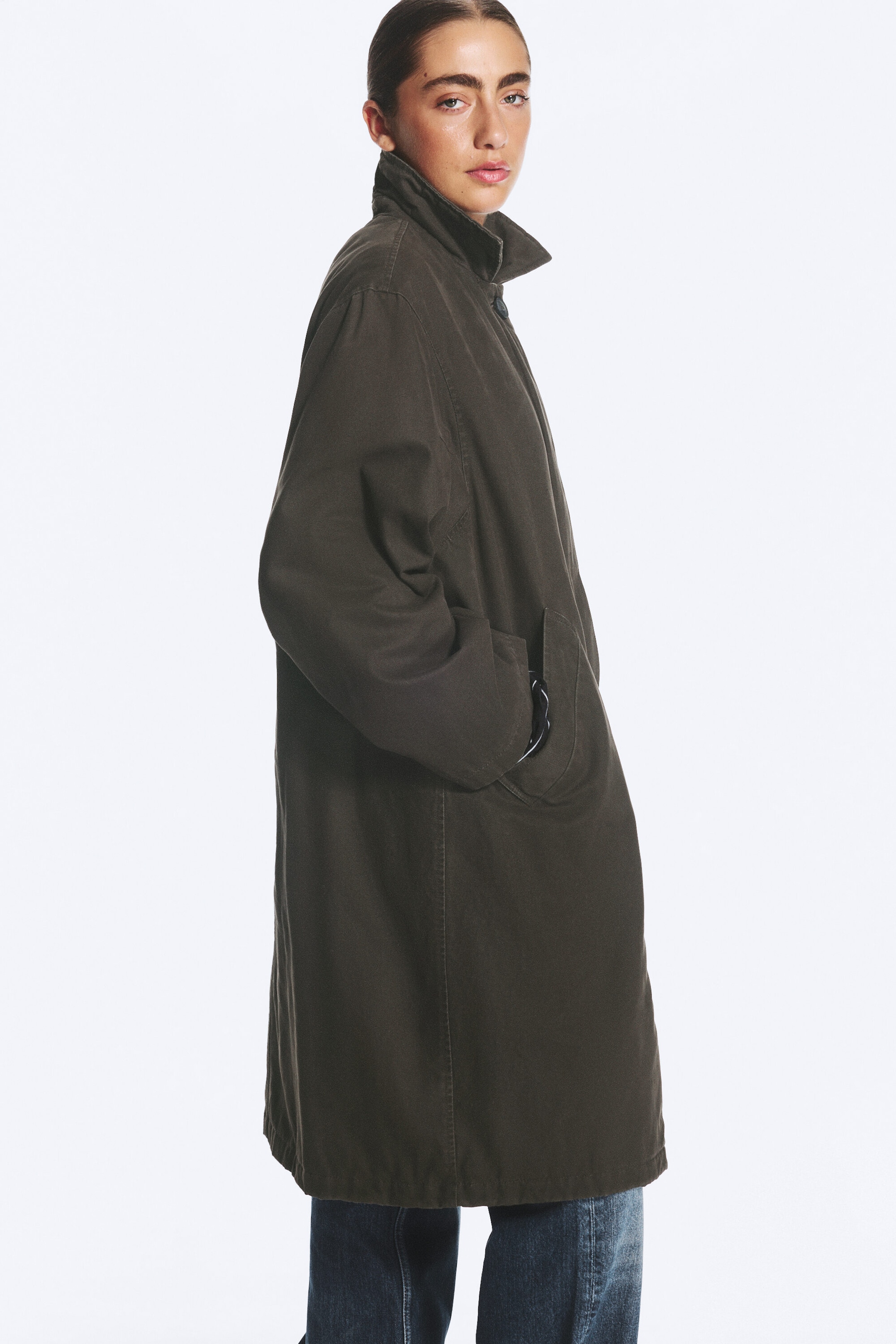 Dunkelgrau - Weit geschnittener Car Coat aus Canvas - 3