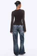 Dark Brown - Long Sleeve Cotton Top - 2