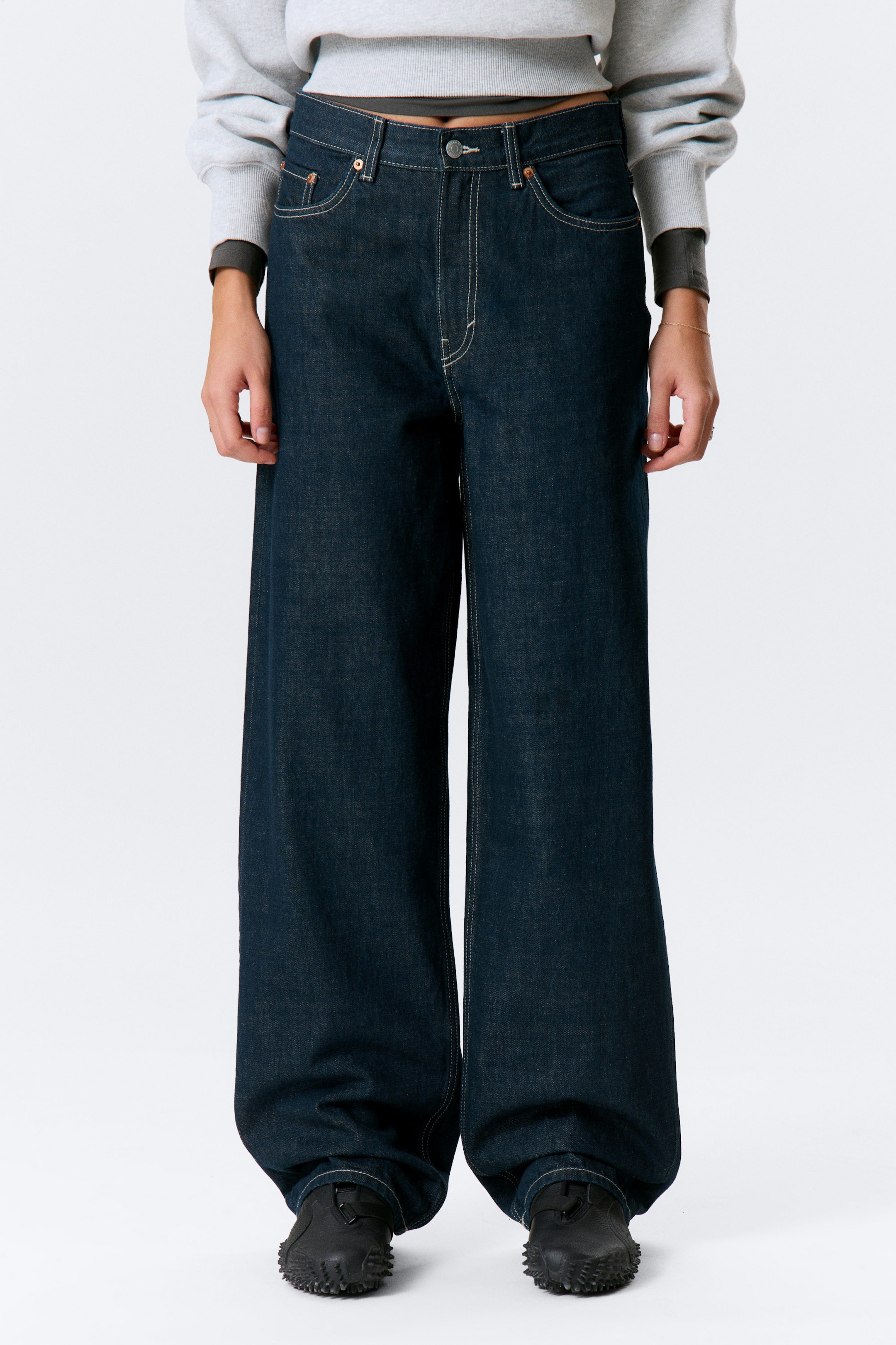 Blue Rinse - Mörkblå - Rail Mid Waist Loose Wide Leg Jeans - 2