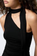 Black - Lyocell One-shoulder Tie Top - 1