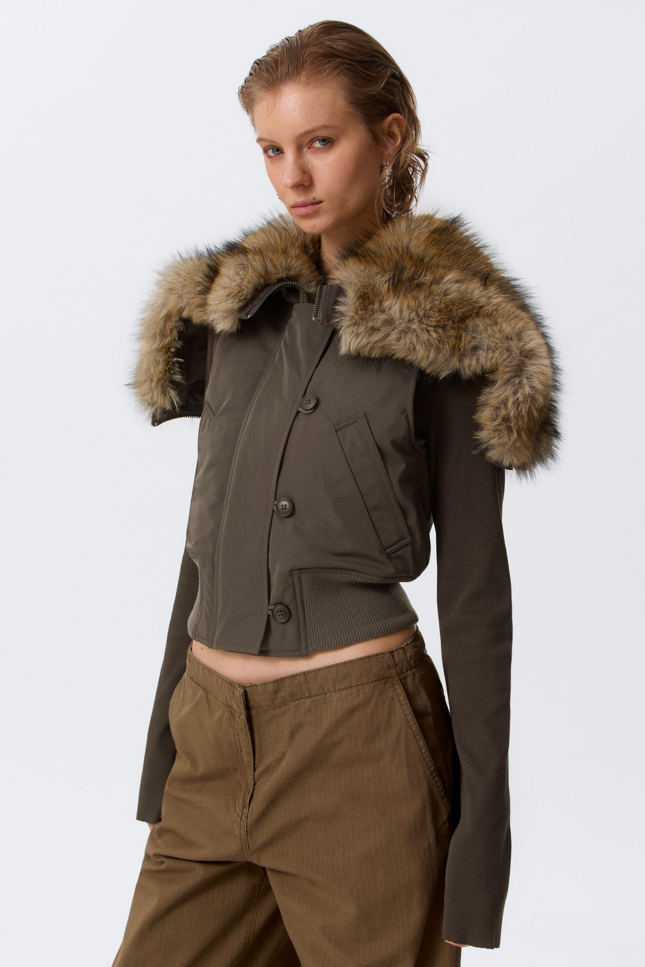 Dark Grey - Convertible Hood Bomber Vest - 2