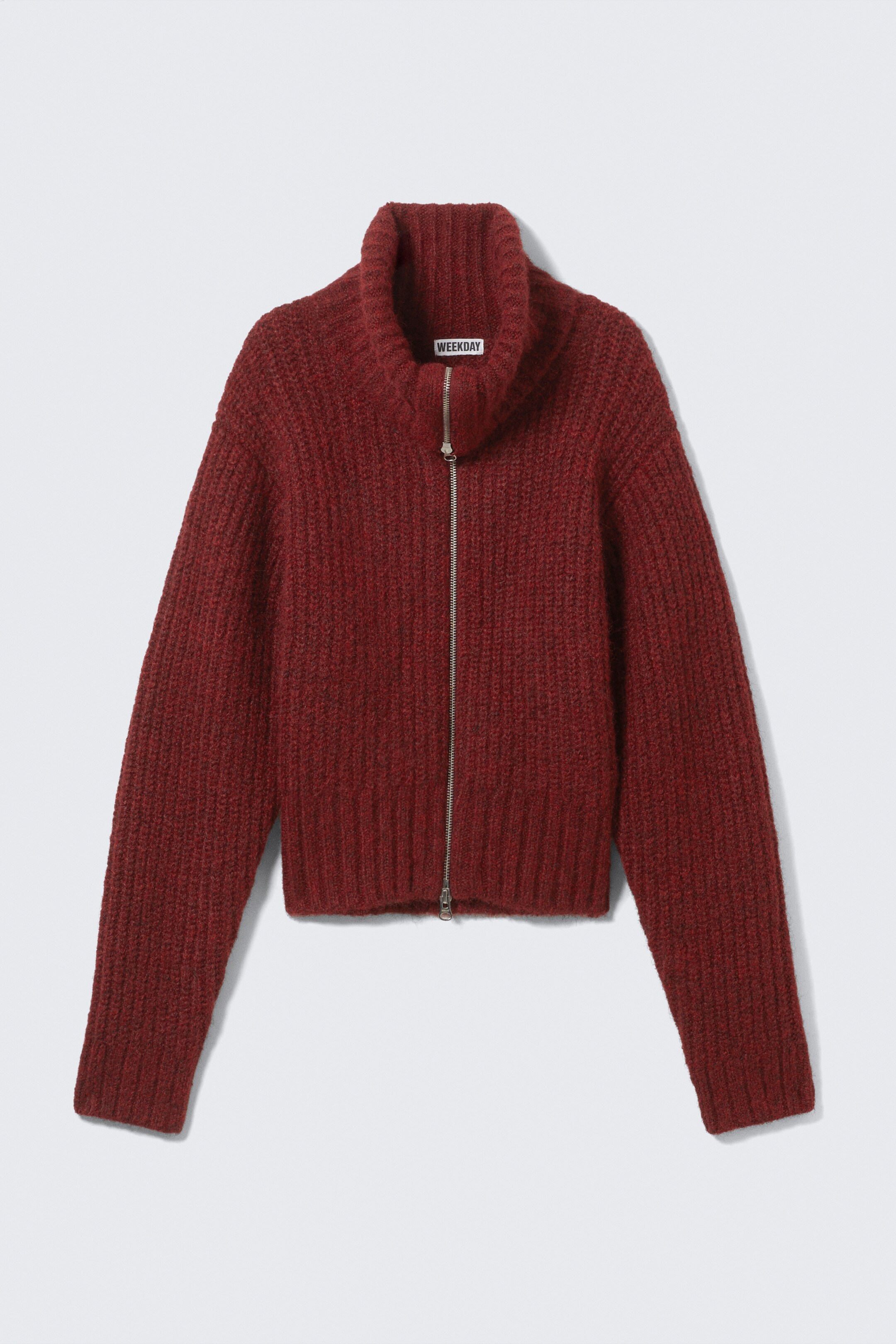 Visa större bild: Ribbstickad cardigan med dragkedja - Mörkröd melange - DAM | H&M FI 4