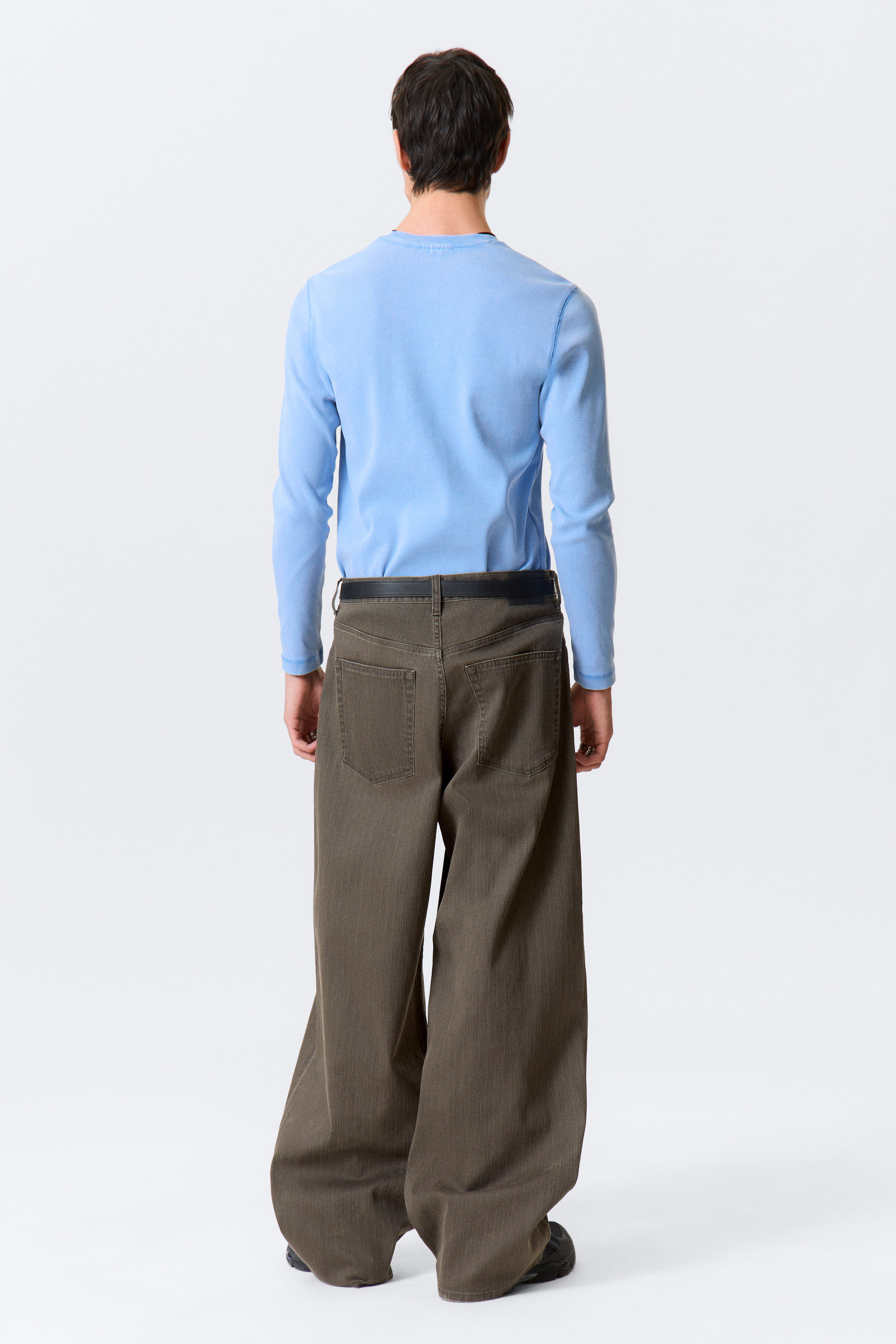 Dunkelbraun - Astro Mid Rise Loose Baggy Leg Structured Trousers - 3