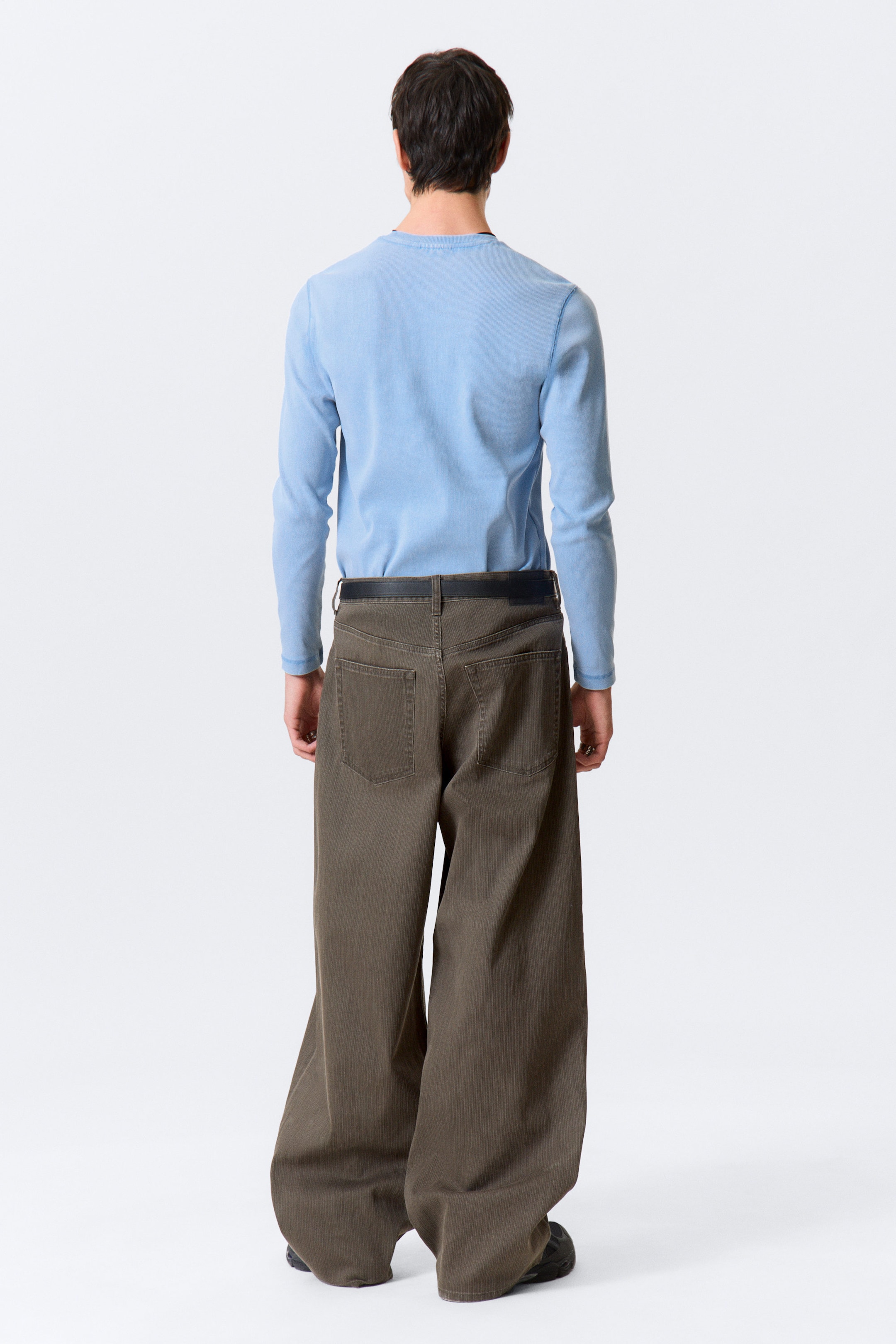 Dark Brown - Astro Mid Rise Loose Baggy Leg Structured Trousers - 3