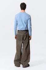 Dark Brown - Astro Mid Rise Loose Baggy Leg Structured Trousers - 3