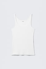 White - Ribbed Scoop Neck Tank Top - 0