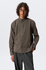 Striped Brown - Relaxed Striped Button-down Shirt - 0