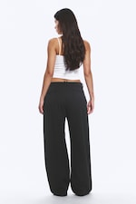 Pinstriped Black - Low-Waisted Loose Fit Suit Trousers - 3