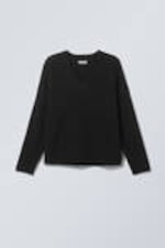Black - Boxy Knitted V-neck Sweater - 4