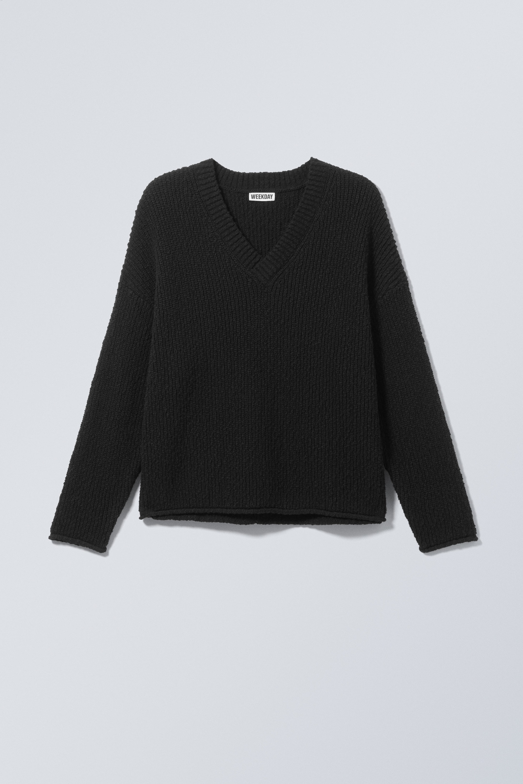 Schwarz - Boxy Strickpullover mit V-Ausschnitt - 1