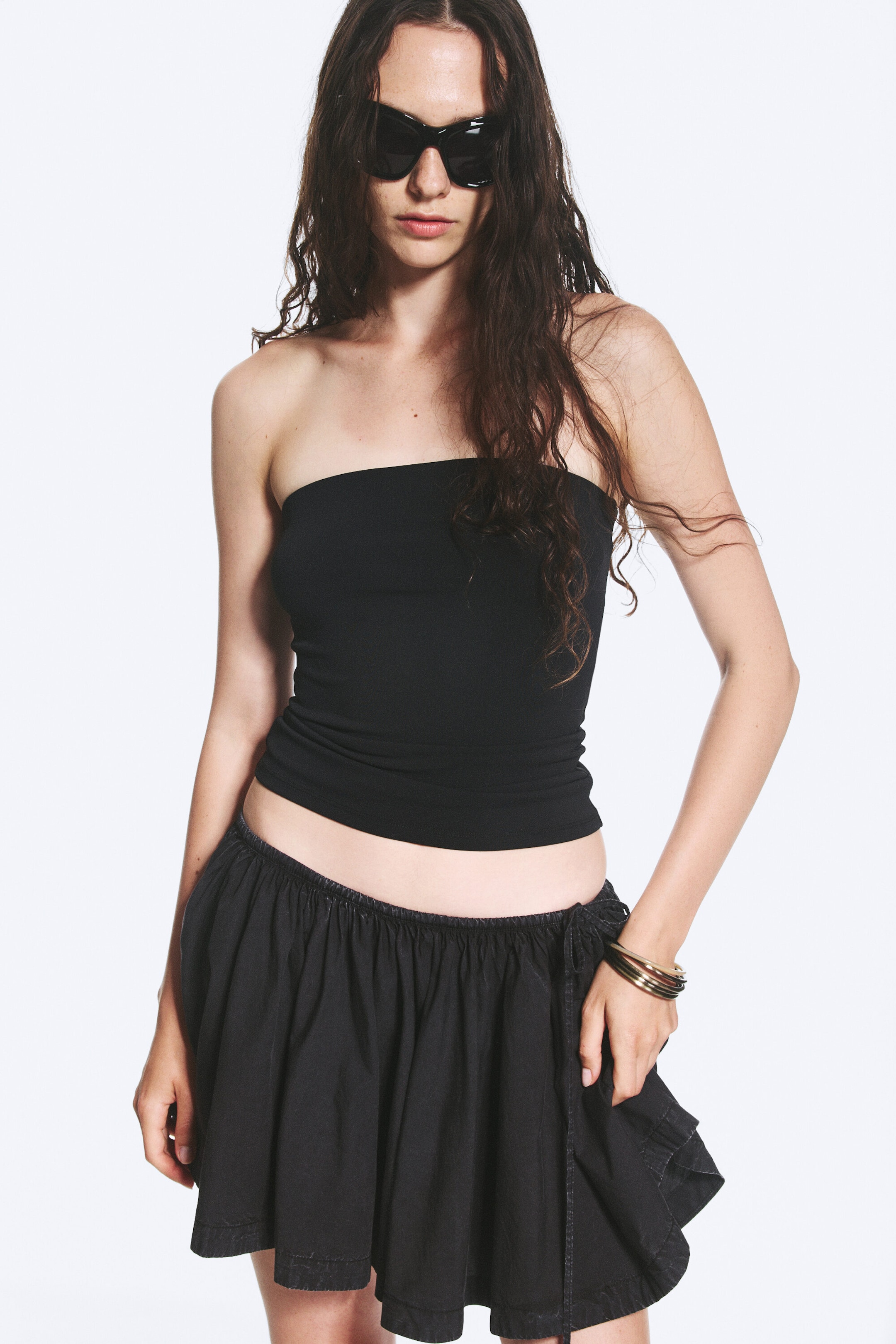 Black - Drawstring mini skirt - 2
