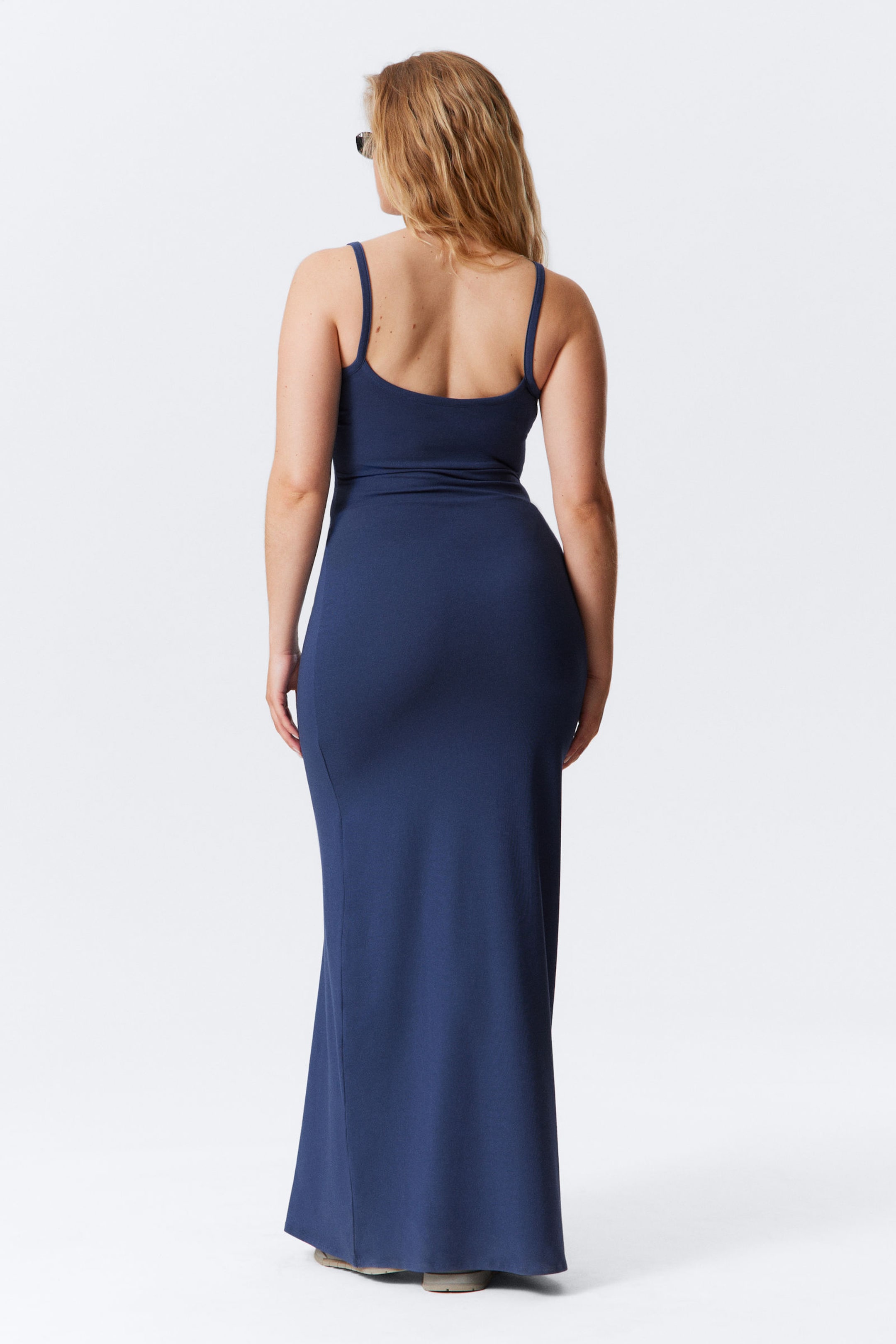 Donkerblauw - Maxi-jurk met gladde bandjes - 2