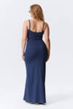 Donkerblauw - Maxi-jurk met gladde bandjes - 2