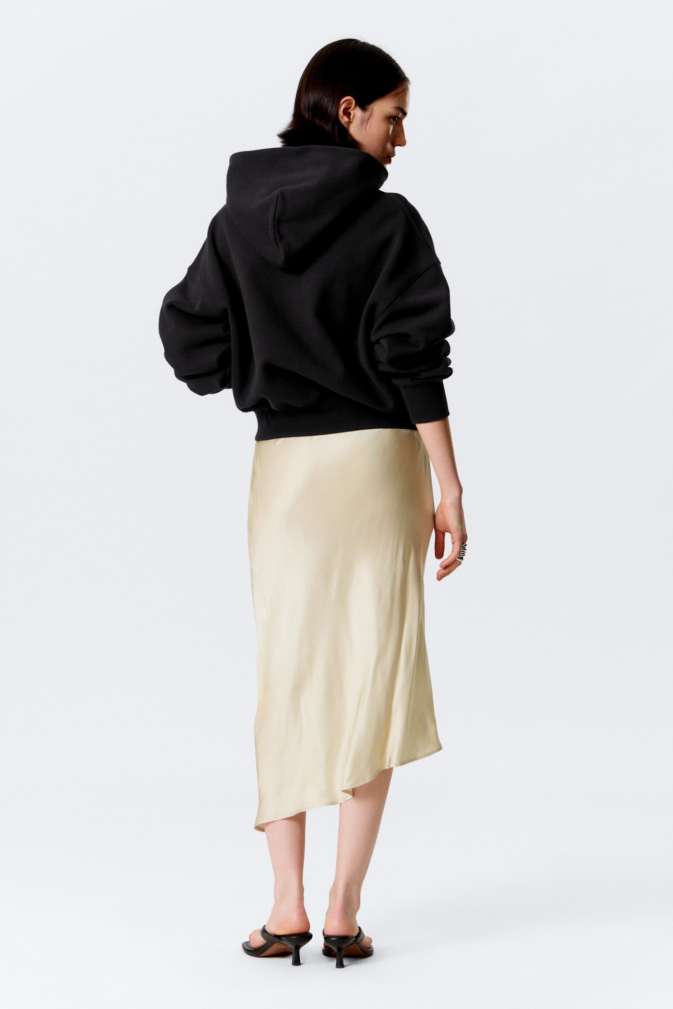 Light Dusty Beige - Low Rise Satin Midi Skirt - 3